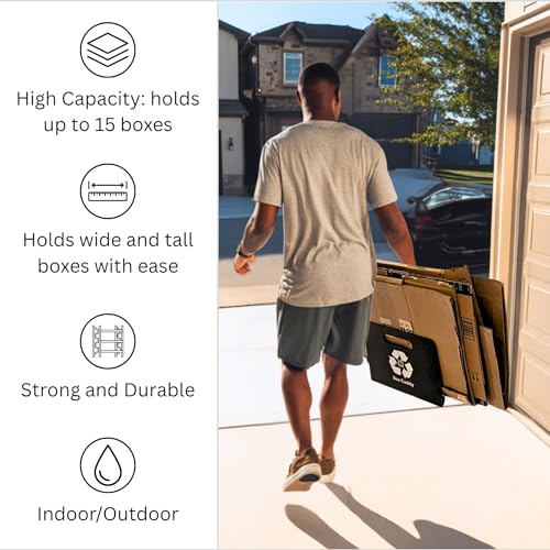Box Caddy - Cardboard Recycling Organizer (Black/White). The ultimate solution to store, transport, and recycle your boxes. Eliminates cardboard clutter.