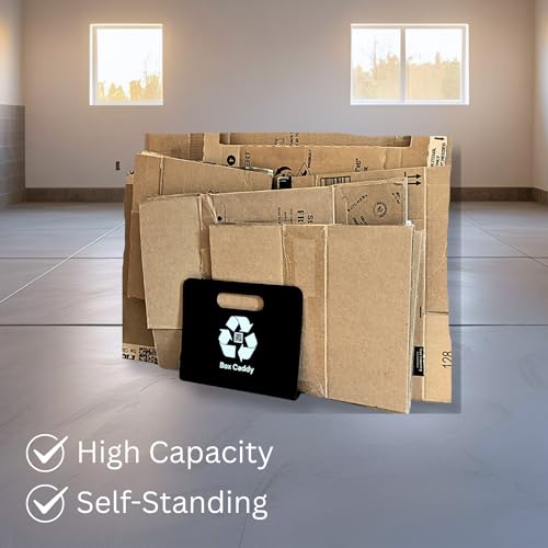 Box Caddy - Cardboard Recycling Organizer (Black/White). The ultimate solution to store, transport, and recycle your boxes. Eliminates cardboard clutter.