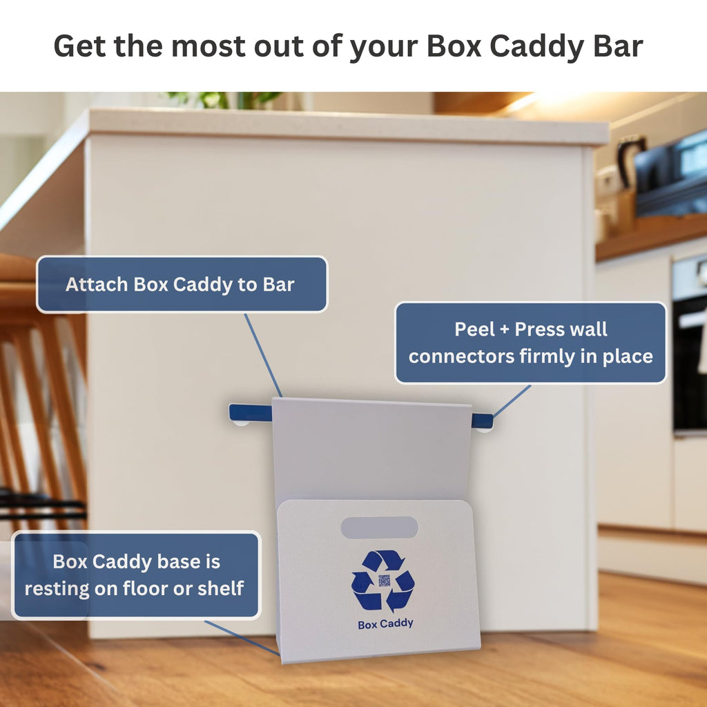 Box Caddy Wall Bar 2-Pack (White/Blue) For use with Box Caddy - the ultimate solution to store, organize, transport and recycle your cardboard.