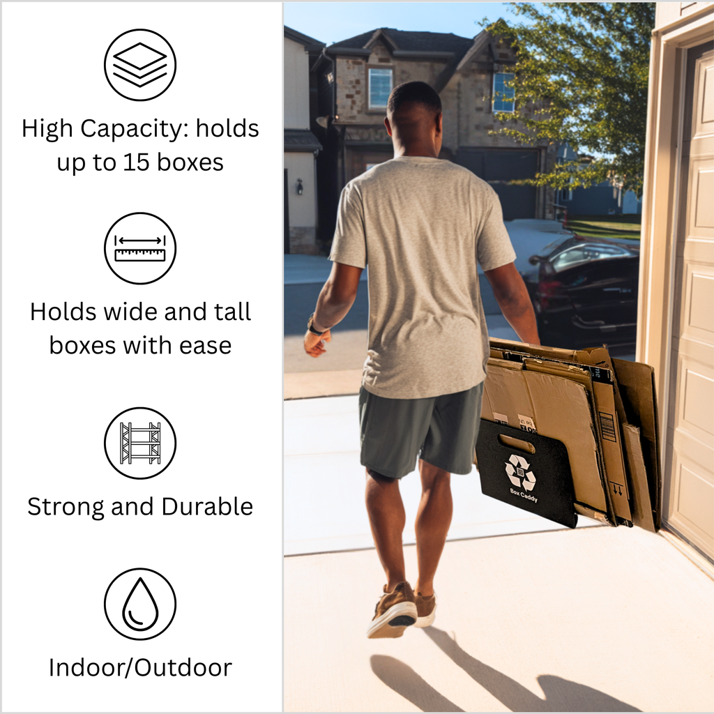 Box Caddy - (Black/White). The ultimate solution to organize, carry, and recycle your cardboard boxes. Free Shipping.