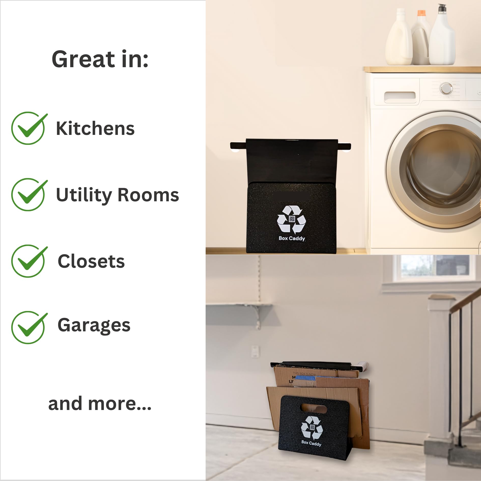 Box Caddy Wall Bar 2-Pack (Black/White) For use with Box Caddy - the ultimate solution to store, organize, transport and recycle your cardboard.