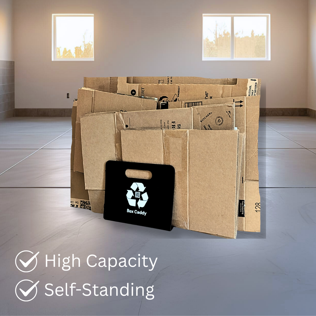 Box Caddy - (Black/White). The ultimate solution to organize, carry, and recycle your cardboard boxes. Free Shipping.