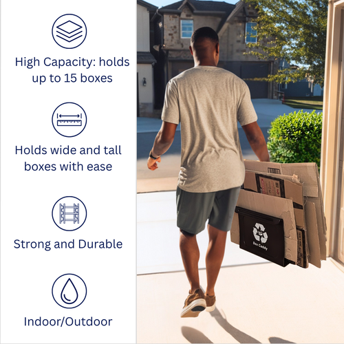 Box Caddy - (Black/White). The ultimate solution to organize, carry, and recycle your cardboard boxes. Free Shipping.