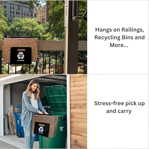 Box Caddy - Cardboard Recycling Organizer (Black/White). The ultimate solution to store, transport, and recycle your boxes. Eliminates cardboard clutter.