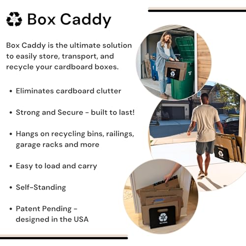 Box Caddy - Cardboard Recycling Organizer (Black/White). The ultimate solution to store, transport, and recycle your boxes. Eliminates cardboard clutter.
